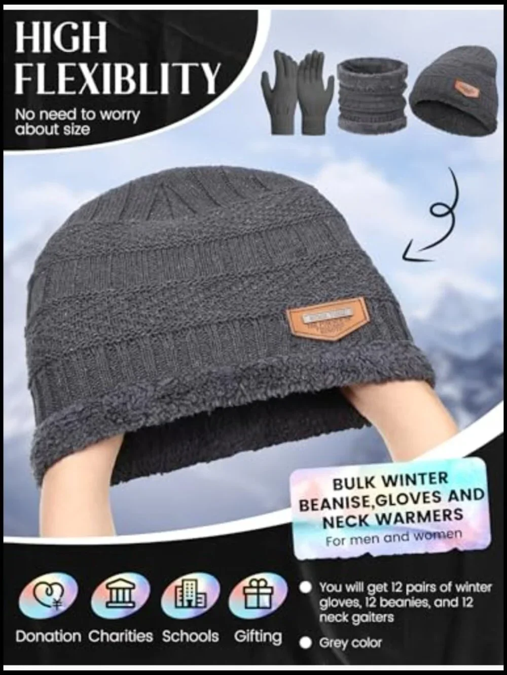 Bulk Winter Beanie Scarf Gloves Set for Men Women Unisex - 36 Pieces